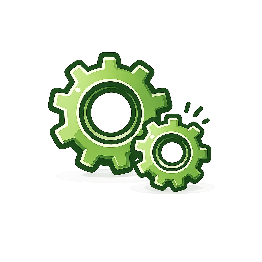 interlocking green gears in motion icon